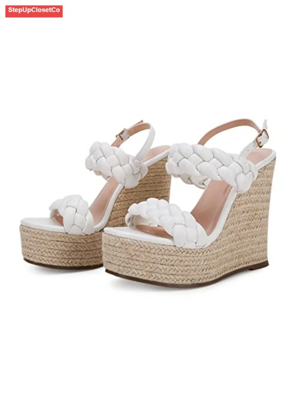 Braided Espadrille Platform Wedge Sandals Open Toe Ankle Buckle